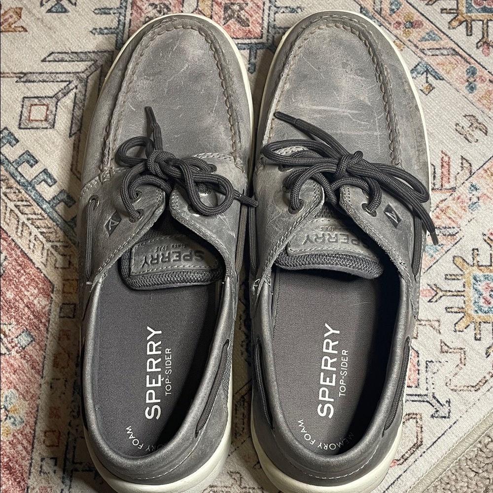 Sperry Top-Sider Men’s 10M Charcoal Gray Boat Shoes Lace-Up Casual Deck Shoes